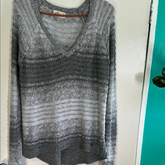 Hollister Sweaters - Hollister Gray V-Neck Sweater with Gradient Knit